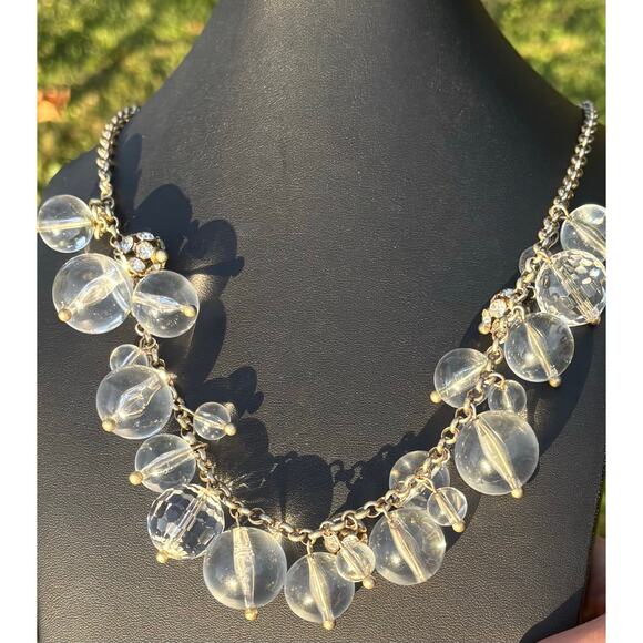 J. CREW STATEMENT NECKLACE Clear Bead Bubble Gold Tone Necklace - Picture 4 of 5